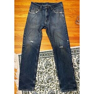 Broken-In Wrangler Blue Denim Straight Leg Mid Rise Stretch Jeans 30x29